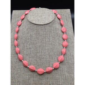 Silvertone cherry red vintage acrylic silver spacer necklace